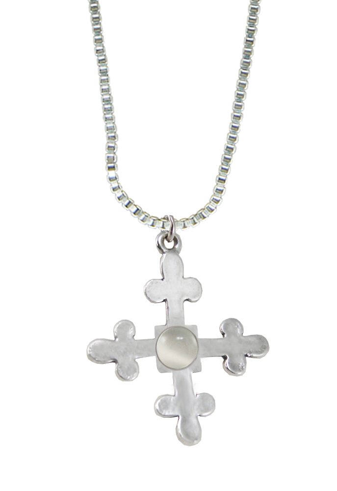 Sterling Silver Budded Cross Pendant With White Moonstone